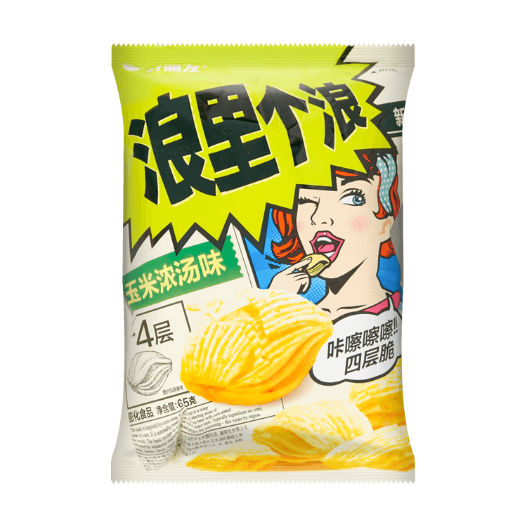 好丽友 浪里个浪薯片- 大包玉米浓汤味 65g – KHEGO