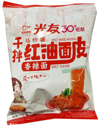 光友红油面皮袋装香辣味95g BBD:23.12.2025